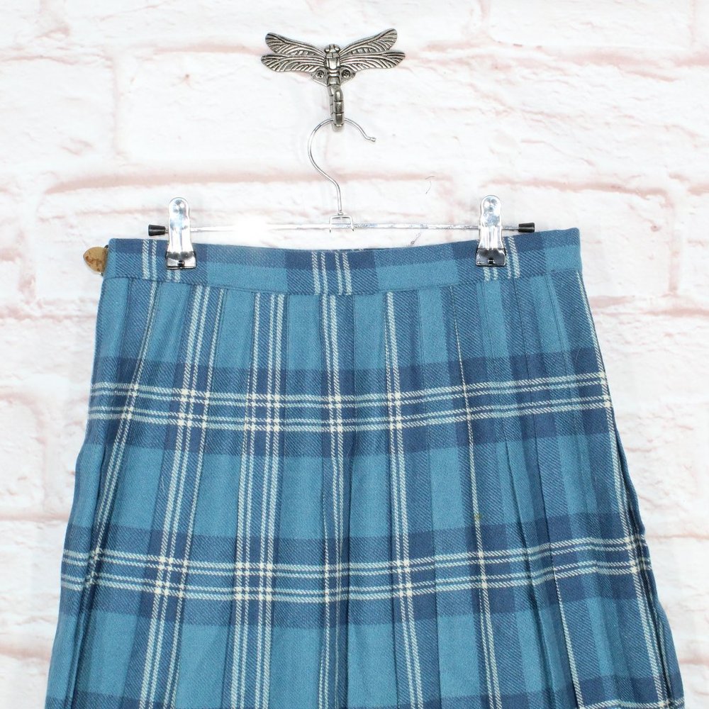 Vintage Harrods Blue 100% Wool Plaid Tartan Kilt Skirt Size 12 - Picture 5 of 9
